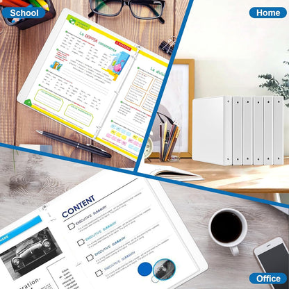 1/2 Inch 3-Ring Binder, 0.5-inch Round Ring Binder with 2 Inside Pockets, 12 Pack White Binders, Clear View CoverBinder Holds 8.5'' x 11''Paper for Office/Home/Back to School