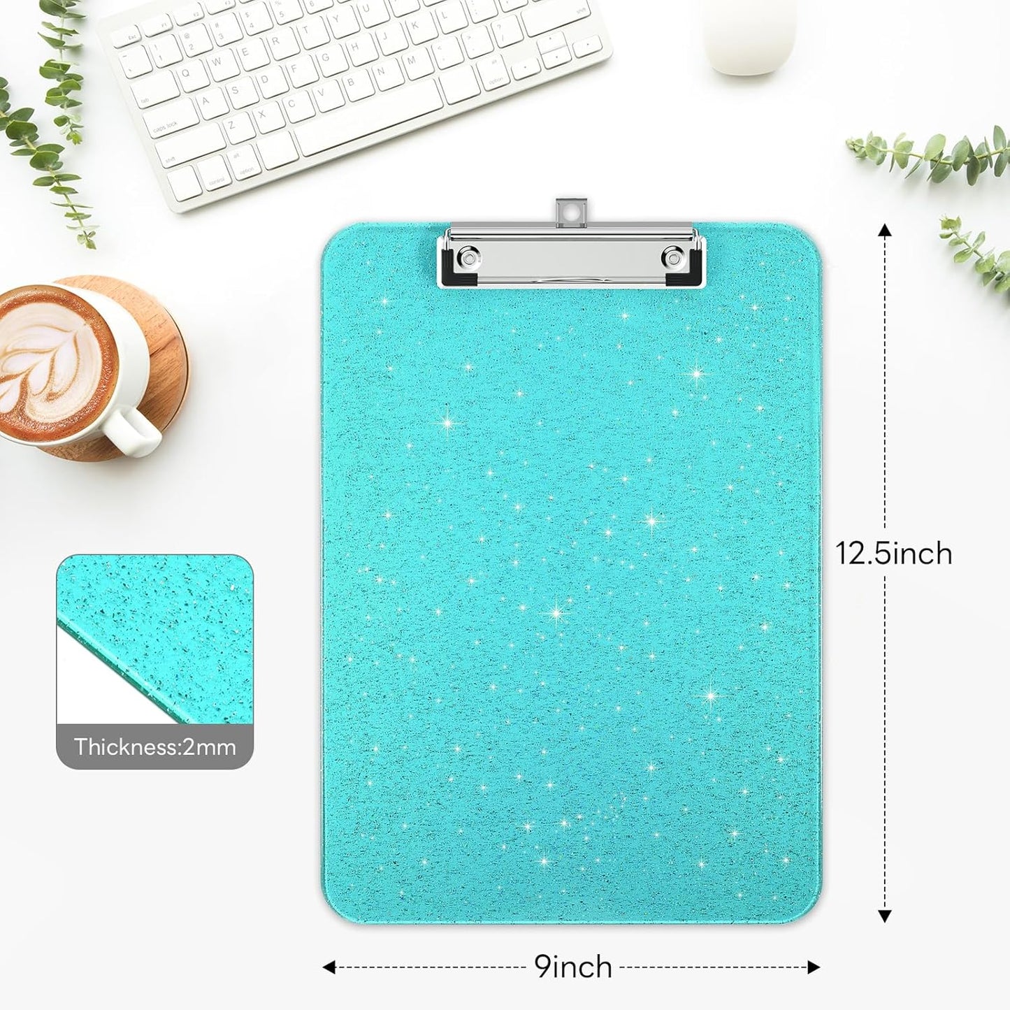 A4 Plastic Glitter Clipboard, Sparkly Pink 12.5 x 9 Letter Size for Classroom, Students, Teacher, Nurse, 8.5 x 11 Clip Board with Low Profile Clip, Office & School Supplies