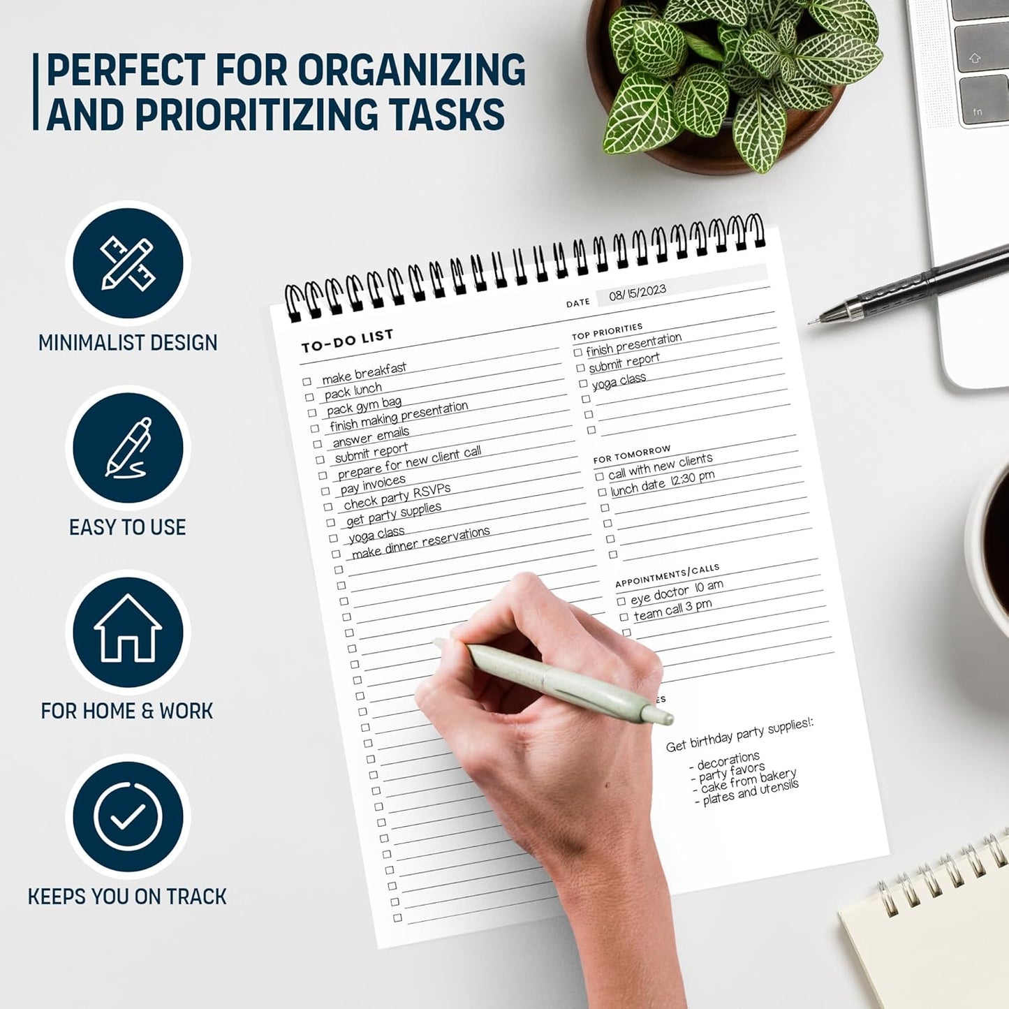 To Do List Notepad: With Multiple Functional Sections - 6.5 x 9.8" 60 Sheets - Spiral Daily Planner Notebook - Task CheckList Organizer Agenda Pad for Work - Note & Todo List Organization Notebooks