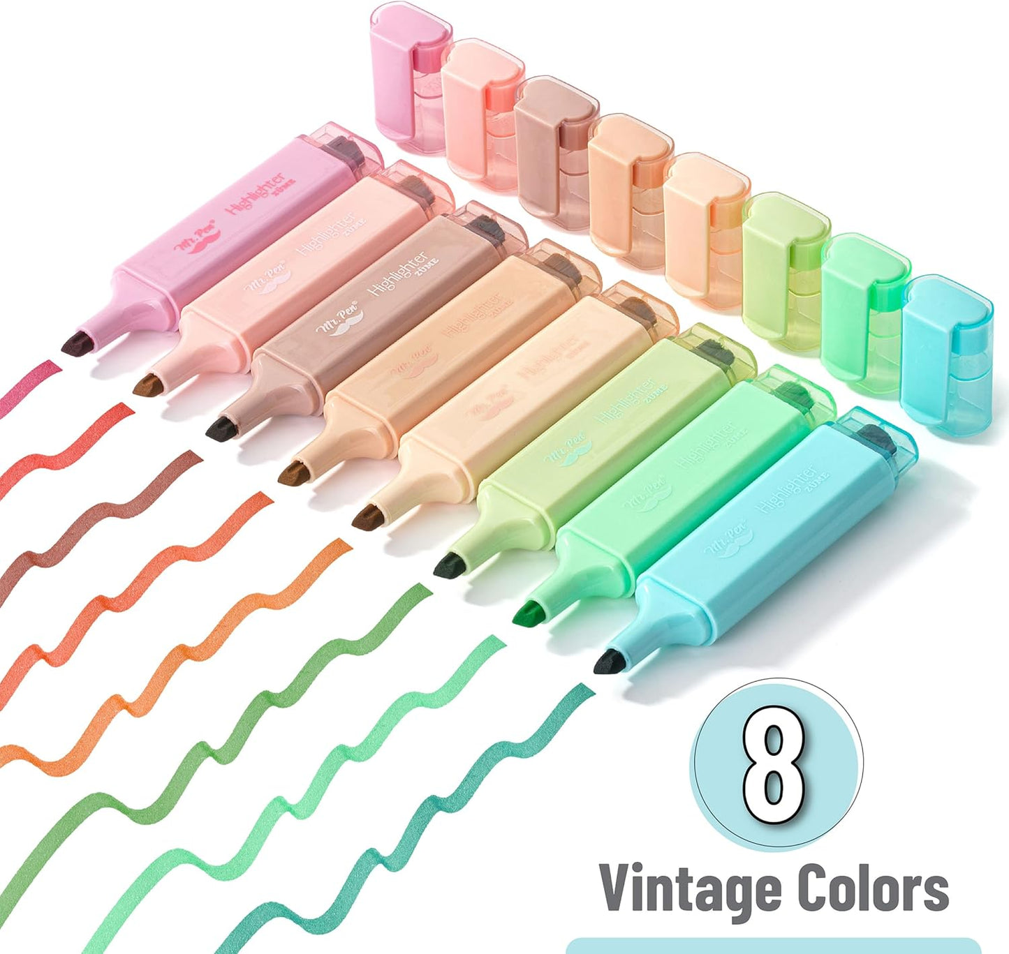 Mr. Pen- Pastel Highlighters, 8 Pack, Highlighters with Firm Chisel Tip, Quick Dry & Non-Toxic, No Bleed on Standard Paper, Ideal for Highlighting, Underlining, Journaling & Coloring