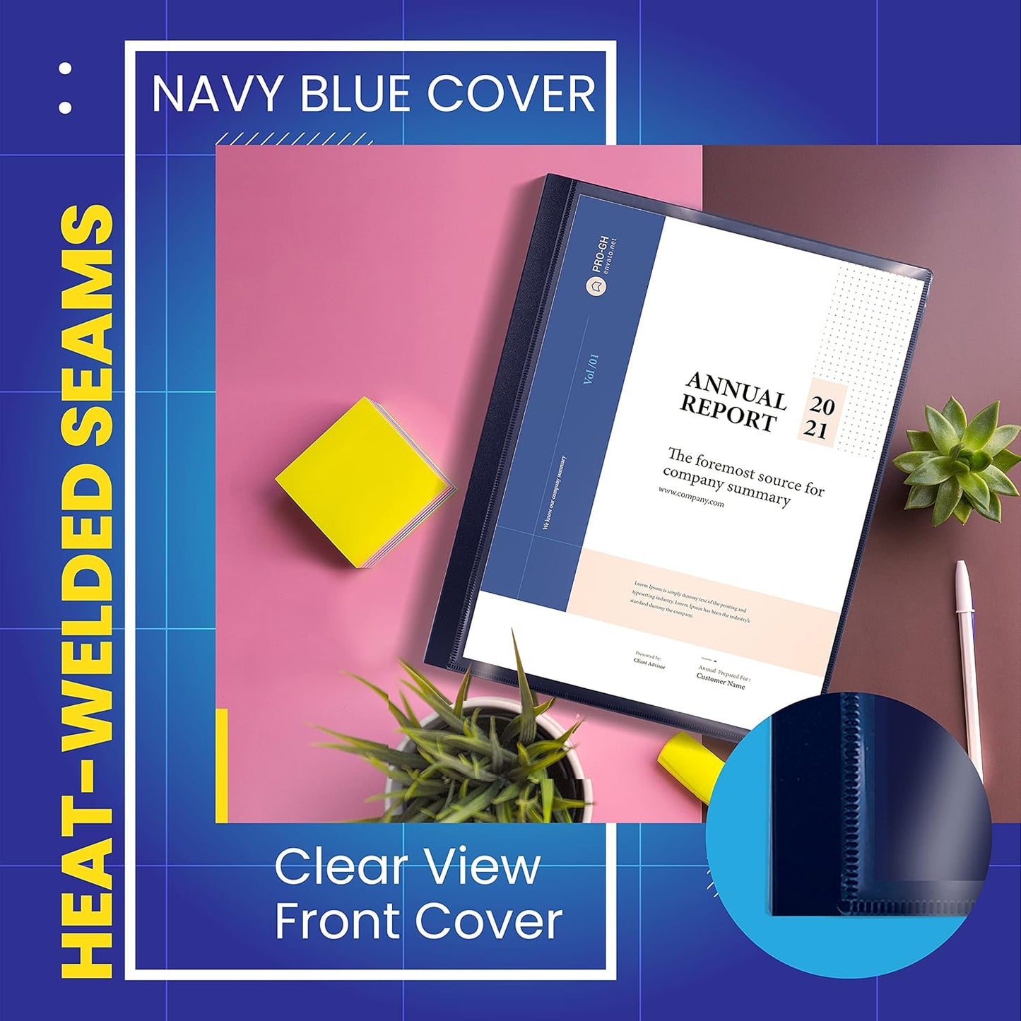 Better Office Products 24 Pocket Bound Presentation Book, Blue with Clear View Front Cover, 48 Sheet Protector Pages, 8.5" x 11" Sheets, Art Portfolio, Durable Poly Covers, Letter Size, Blue