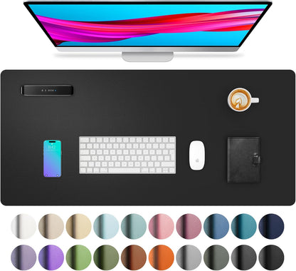 Aothia Non-Slip Waterproof PU Leather Desk Pad Protector for Mouse, Writing Desk, Office, Home, Laptop Blotter, 23.6" x 13.7", Black - Colors A