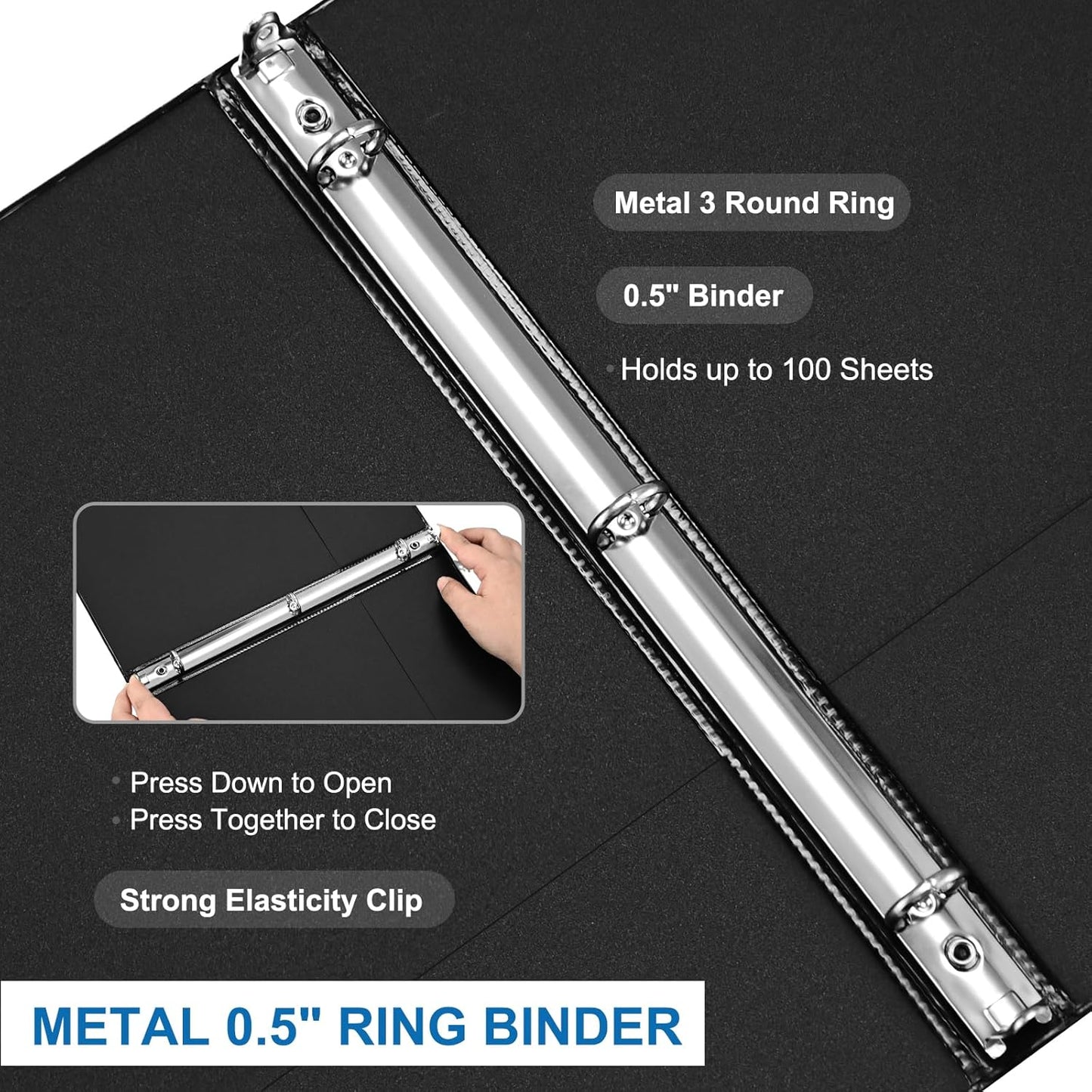 1/2 Inch 3-Ring Binder, 0.5-inch Round Ring Binder with 2 Inside Pockets, 12 Pack White Binders, Clear View CoverBinder Holds 8.5'' x 11''Paper for Office/Home/Back to School