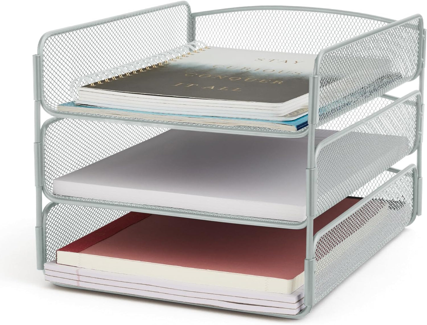 Safco Onyx Desk Organizer, 3 Trays, Office and Classroom Mailbox, Paper and Mail Sorter, Steel Mesh, Black