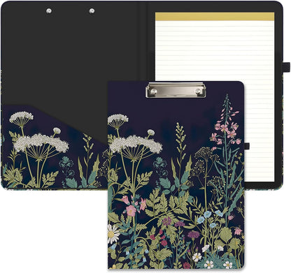Hongri Clipboard Folio with Refillable Lined Notepad and Interior Storage Pocket for Students, Classroom, Office, Women, Man, Cute Custom Pattern, Size 12.8 x 9.2 in, Classic Flower