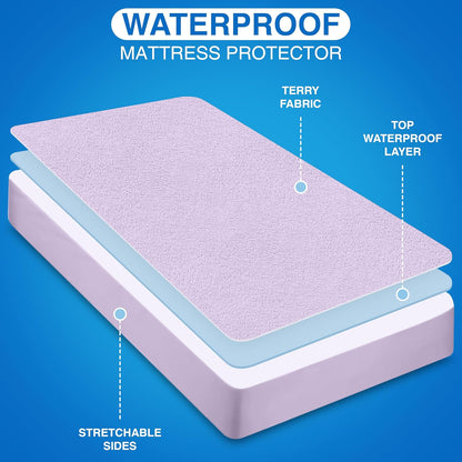 Twin Size Mattress Protector Waterproof, Premium 200 GSM Terry Mattress Cover, Soft & Breathable Bed Cover, Fitted Sheet Style Stretchable Deep Pockets 15" by Utopia Bedding (White)