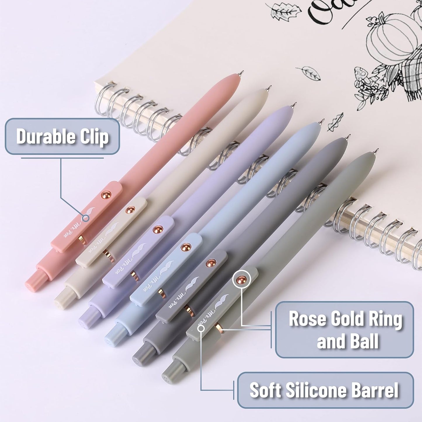 Mr. Pen- Retractable Gel Pens, 12 Pack, Morandi and Vintage Barrels, Fast Dry, Black Gel Pens Fine Point 0.5mm, Aesthetic Pens for Journaling