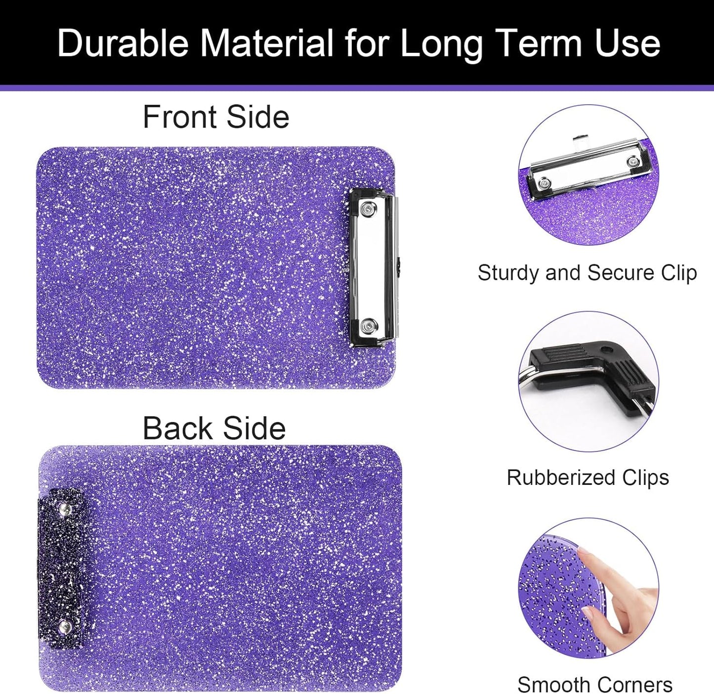 SFLHHDM 1 Pcs Clear Glitter Clipboards, Plastic Clipboard with Pen Holder, Size 8.85 x 12.4 in Shiny Clipboards with Low Profile Clip, Cute Hanging Clipboard for Office School Sparkly Clip Board-Pink