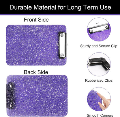 SFLHHDM 1 Pcs Clear Glitter Clipboards, Plastic Clipboard with Pen Holder, Size 8.85 x 12.4 in Shiny Clipboards with Low Profile Clip, Cute Hanging Clipboard for Office School Sparkly Clip Board-Pink