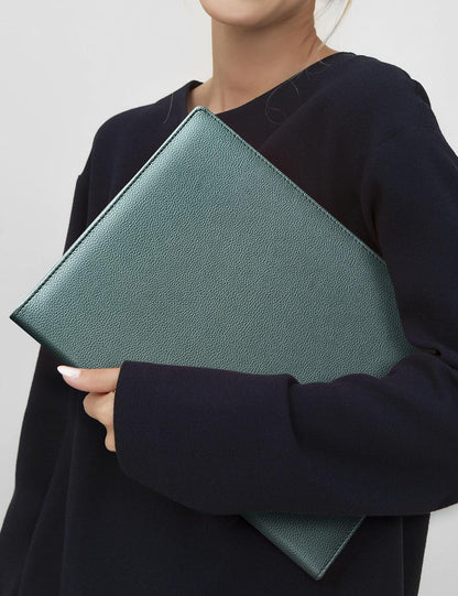 Mymazn Padfolio Portfolio Folder, Faux Leather Interview Resume Folder with Document Organizer & Business Card Holder, Letter-Sized Notepad Legal Pad Holder for Men Women (Sage Green)