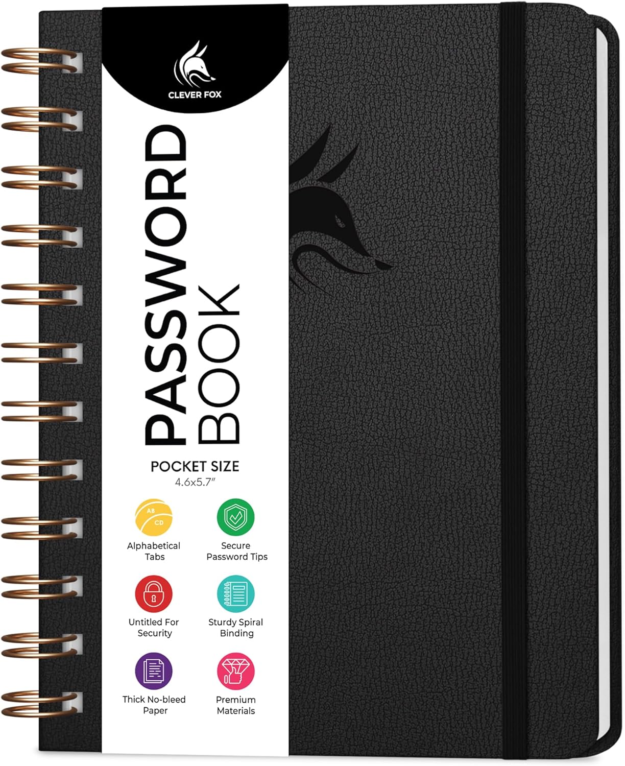 Clever Fox Password Book Spiral – Internet Address & Password Organizer with Laminated Alphabetical Tabs – Password Keeper Journal – Hardcover, Medium Size, 6.1x7.7” (Mystic Blue)