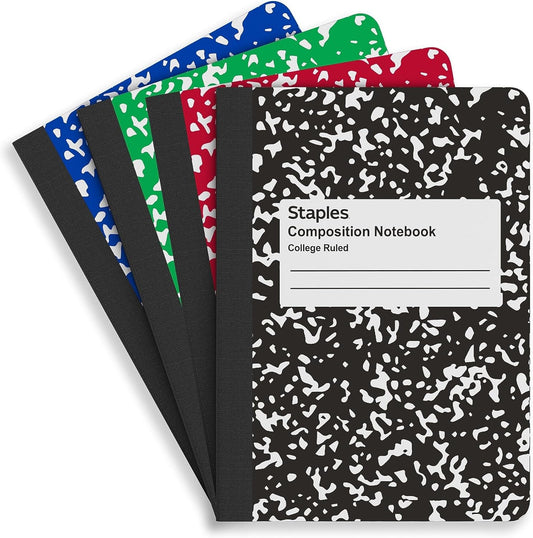 STAPLES Mini Composition Notebook, 3.25” x 4.5”, College Ruled, 80 Sheets, Assorted Colors, 6/Carton