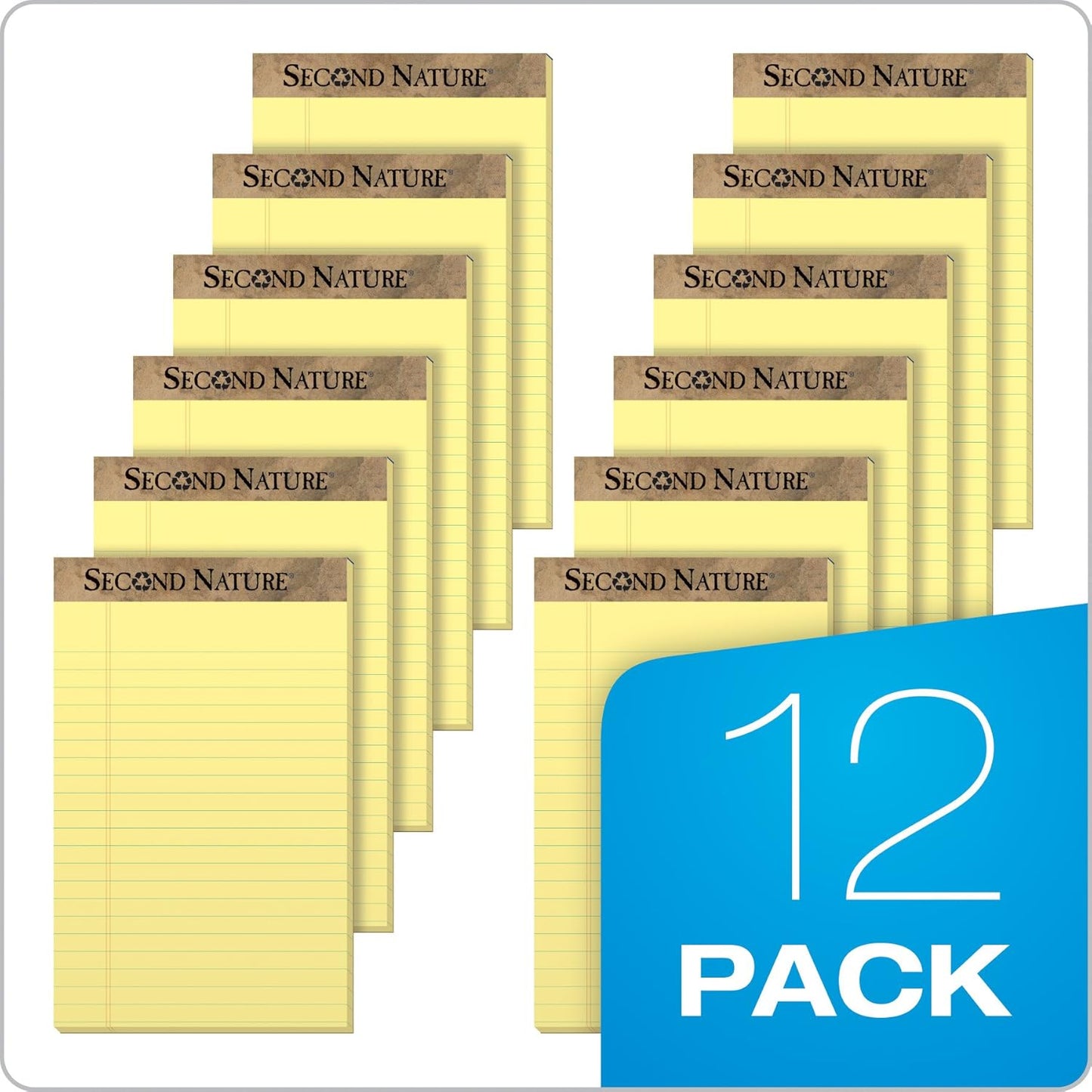 TOPS Second Nature 100% Recycled Legal Pad, 5 x 8 Inches, Perforated, Canary, Narrow Rule, 50 Sheets per Pad, 12 Pads per Pack (74840)