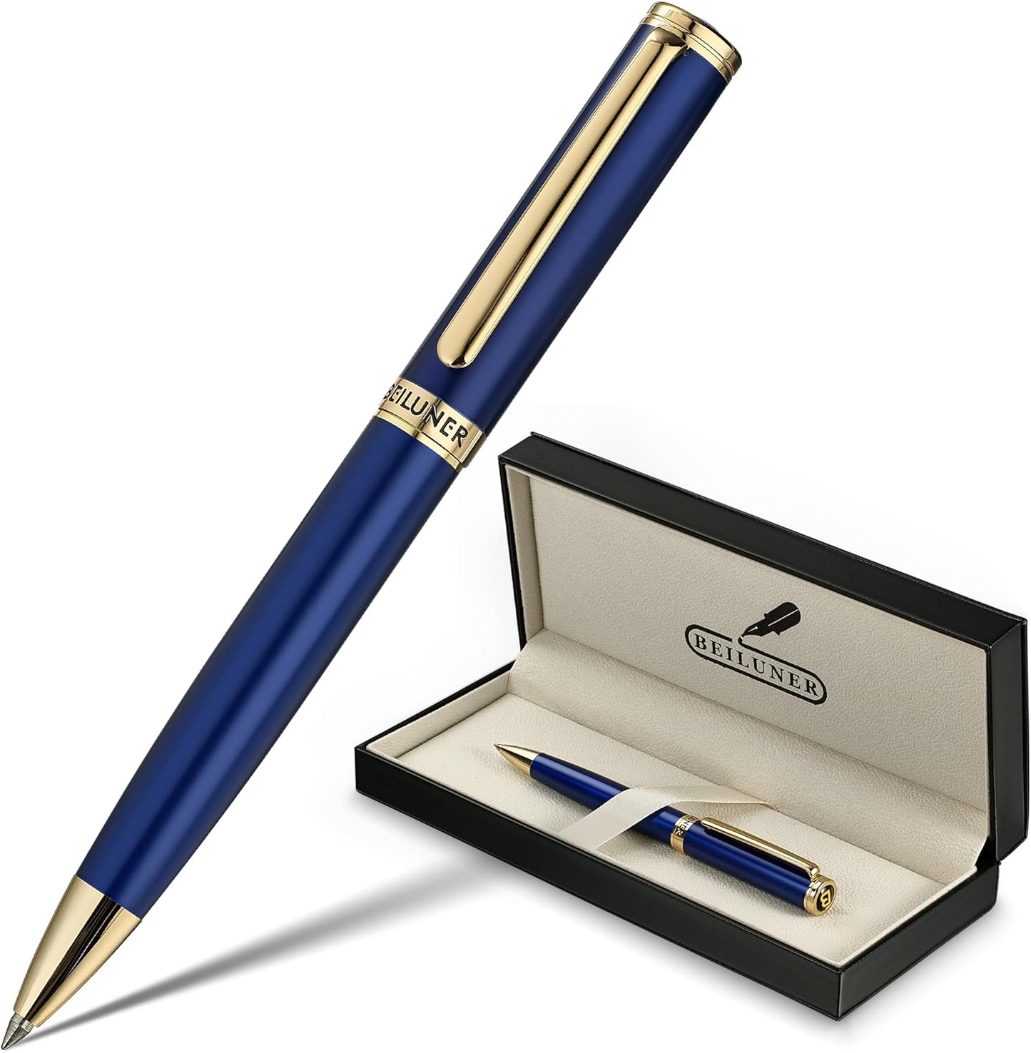 BEILUNER Luxury Gel Pen with 24K Gold Finish, Black Piano Lacquer, Luxury Grade Craftsmanship, Best Pen Gift Set for Men and Women, Professional, Executive, Office, Retractable Nice Pens