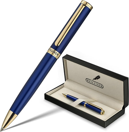 BEILUNER Luxury Gel Pen with 24K Gold Finish, Black Piano Lacquer, Luxury Grade Craftsmanship, Best Pen Gift Set for Men and Women, Professional, Executive, Office, Retractable Nice Pens