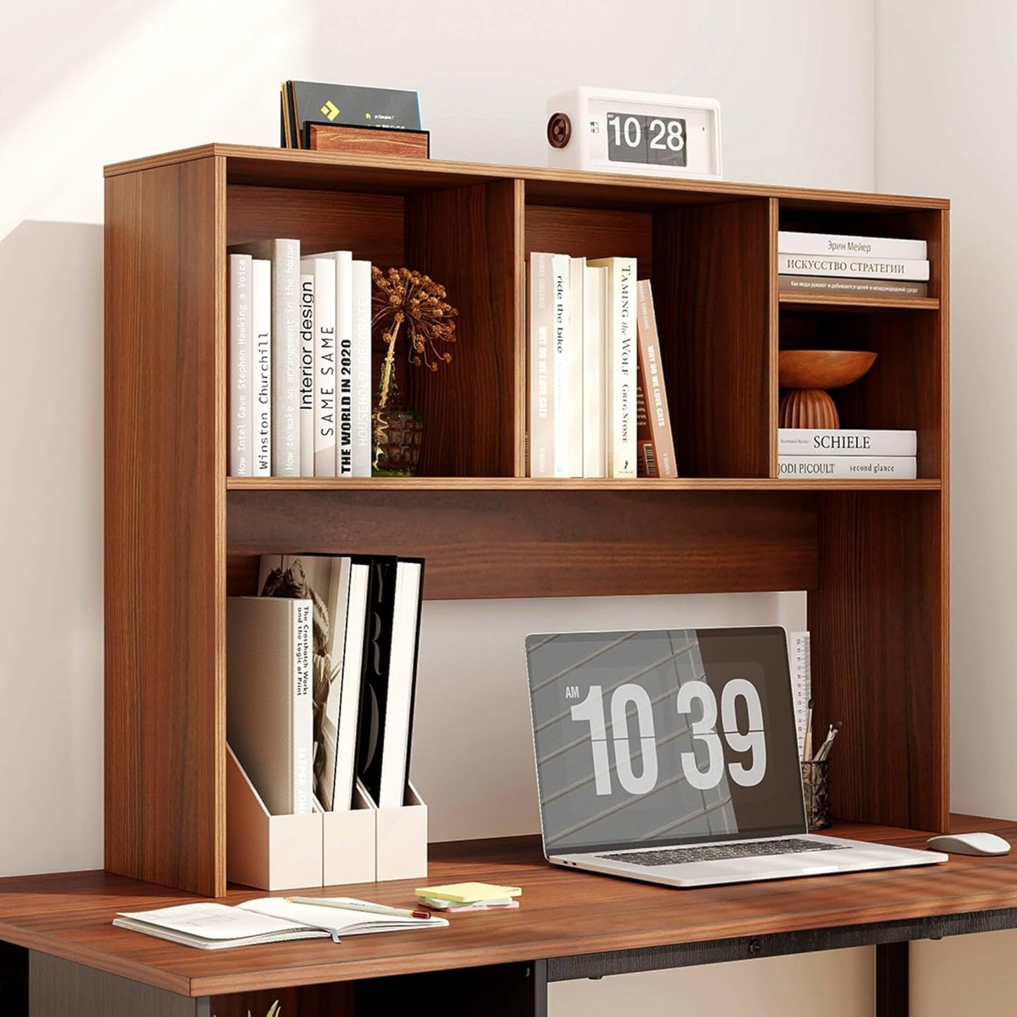 Tangkula Desktop Bookshelf, Countertop Storage Hutch with 5 Shelves for Computer Desk, Desk 3-Tier Display Rack, Multipurpose Wood Desktop Hutch Storage Organizer for Dorm Office Home