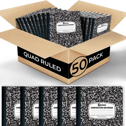 Rosmonde 50 Pack Composition Notebooks Bulk, Wide Ruled Composition Notebook, 200 Pages (100 Sheets), 9-3/4 x 7-1/2, Black Marble, Bulk School Supplies, Office Notebooks, Bulk Notebooks for School