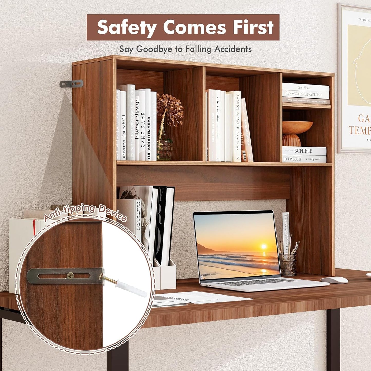 Tangkula Desktop Bookshelf, Countertop Storage Hutch with 5 Shelves for Computer Desk, Desk 3-Tier Display Rack, Multipurpose Wood Desktop Hutch Storage Organizer for Dorm Office Home