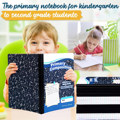 Watersay 30 Pack Primary Ruled Composition Notebook, Grade K-2 Journal 50 Sheets, 7-1/2" x 9-3/4" Primary Composition Book Writing Notebook for Kids Kindergarten Preschool 1st 2nd Grad (Multicolor)
