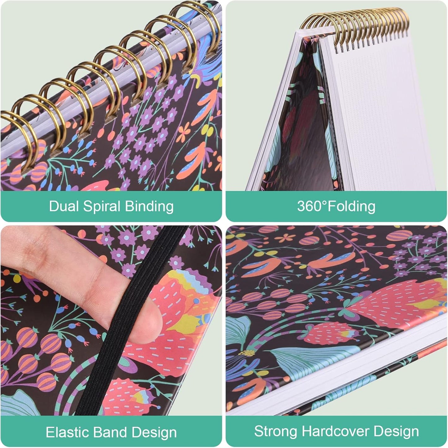 Spiral Notebook, 4 Pack A5 Lined Journal for Women, Hardcover Spiral Journal with 2 Pockets, College Ruled Notebooks, Cute Notebook for Office, School Supplies, Gifts (160 Pages, 6.3" x 8.46")