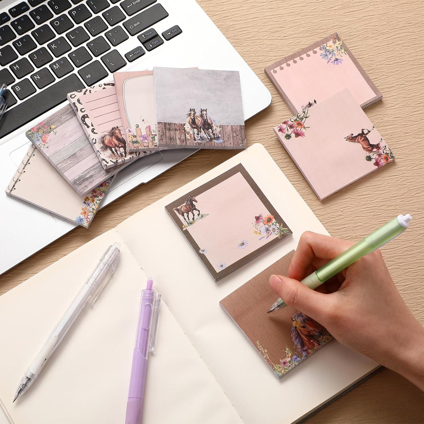 9 Pads Wildflower Sticky Notes 3x3 Inch Cute Self Stick Notepads Notes Adhesive Memo Pad Office Decor Gifts for Students School Teacher Meeting Office Supplies
