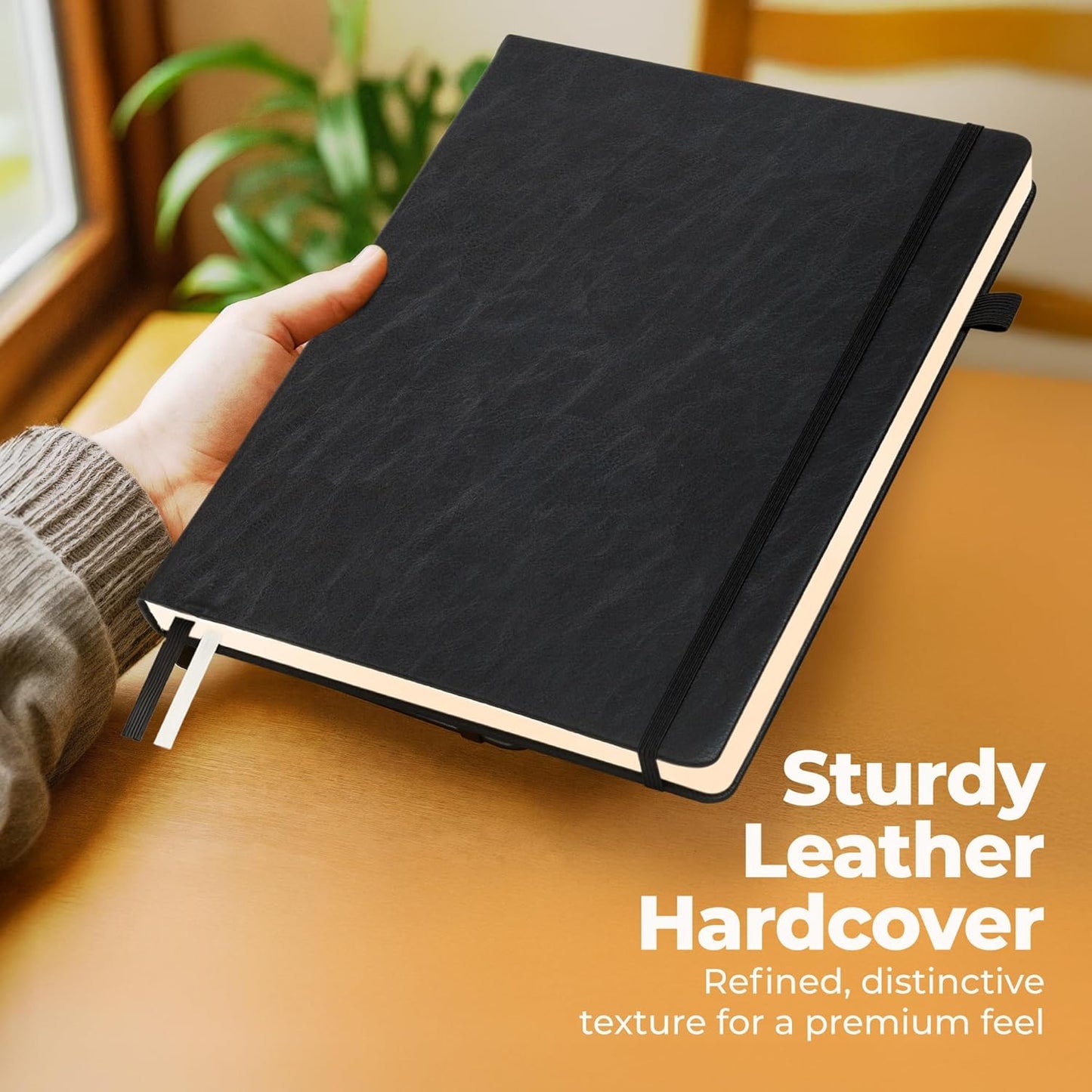 Classic Lined Journal Notebook 8.5x11" A4 Hardcover Leather - Brown - 200 Pages College Ruled Large with Sticky Tabs, Pockets, and Pen Loop for Writing and Journaling - Big Hardback Men and Women