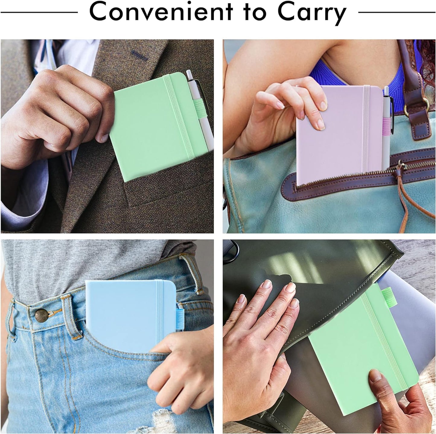 feela 3 Pack Pocket Notebook Journals with 3 Black Pens, A6 Mini Cute Small Journal Notebook Bulk Hardcover College Ruled Notepad with Pen Holder for Office School Supplies, 3.5”x 5.5”, Gray