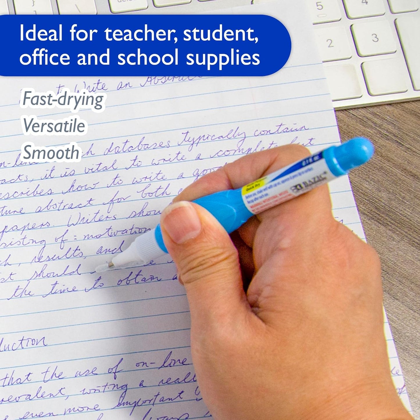 BAZIC PRODUCTS Mini Correction Pen - Corrections Fluid, Precise Metal Tip White Out, Ideal for School & Office Supplies, Alternative to Correction Solution, 3/Pack, 2-Packs