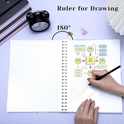 Yoment Graph Paper Spiral Notebook A5 Graphing Notebook 160 Pages Graph Paper Notebook Spiral Bound Waterproof Plastic Hardcover Spiral Journal 5x7 Grid Notebooks for Note Taking,Black