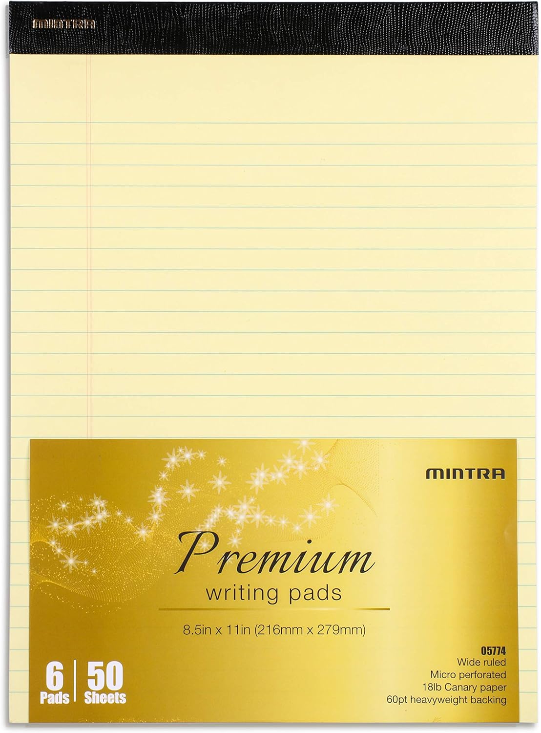 Mintra Office White Legal Pads – Ruled Notepads and Micro-Perforated Sheets, Ideal for Writing, Note-Taking & Creativity, Office, or Professional Use, Basic Pad 6 pack, 8.5"x11" (Narrow Ruled)