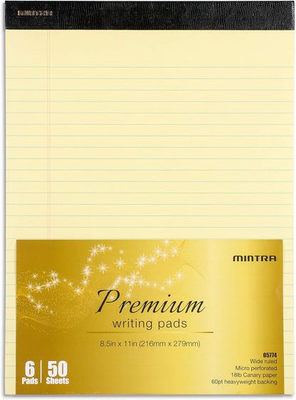 Mintra Office White Legal Pads – Ruled Notepads and Micro-Perforated Sheets, Ideal for Writing, Note-Taking & Creativity, Office, or Professional Use, Basic Pad 6 pack, 8.5"x11" (Narrow Ruled)