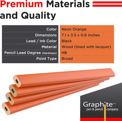 GRAPHITE Hard Lead Carpenter Pencils Bulk - (1) Pack of 12 Pieces Lumber Wooden Pencil #2 (HB) - Red