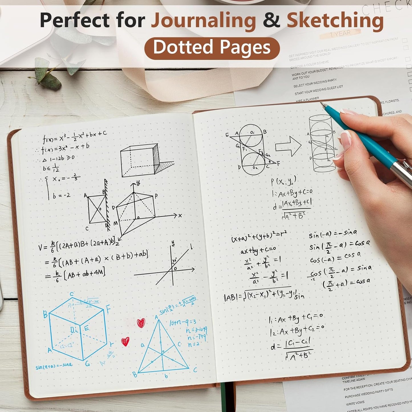 PERCUN Graph Paper Notebook, 160 Pages Grid Journal for women & men, A5 Hardcover Leather Graphing Notebook for School, Work, Travel, Note Taking 5.9”x8.5” (Black)