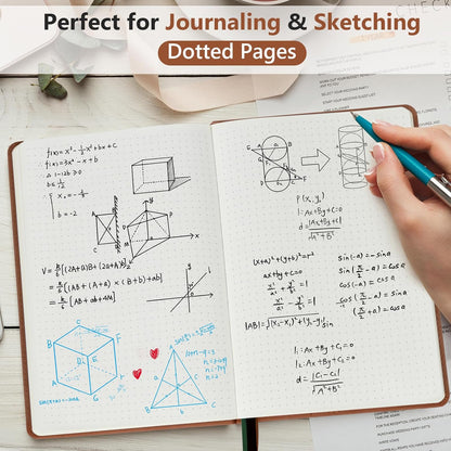 PERCUN Graph Paper Notebook, 160 Pages Grid Journal for women & men, A5 Hardcover Leather Graphing Notebook for School, Work, Travel, Note Taking 5.9”x8.5” (Black)