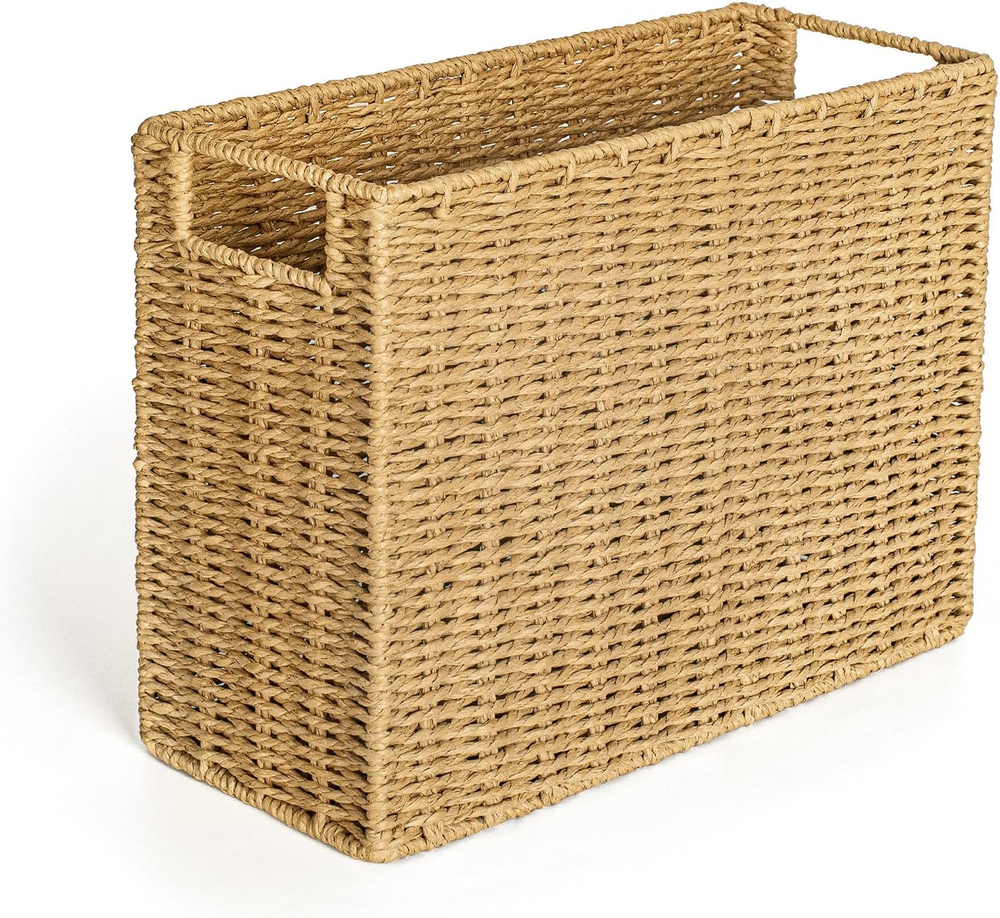 AELS Woven Natural Fibre Magazine Holder, Scalloped Edge Floor Magazine Rack, Hand-woven Organizer, Boho Modern Farmhouse Book Basket, File Newspaper Mail Holder for Office