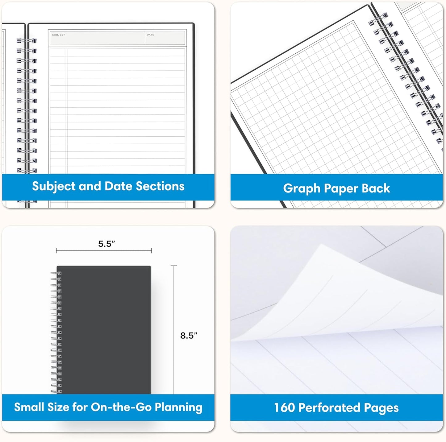 Blue Sky Smart Notes Professional Notebook, Wire-O Binding, 8.5" x 11", Black (14713)