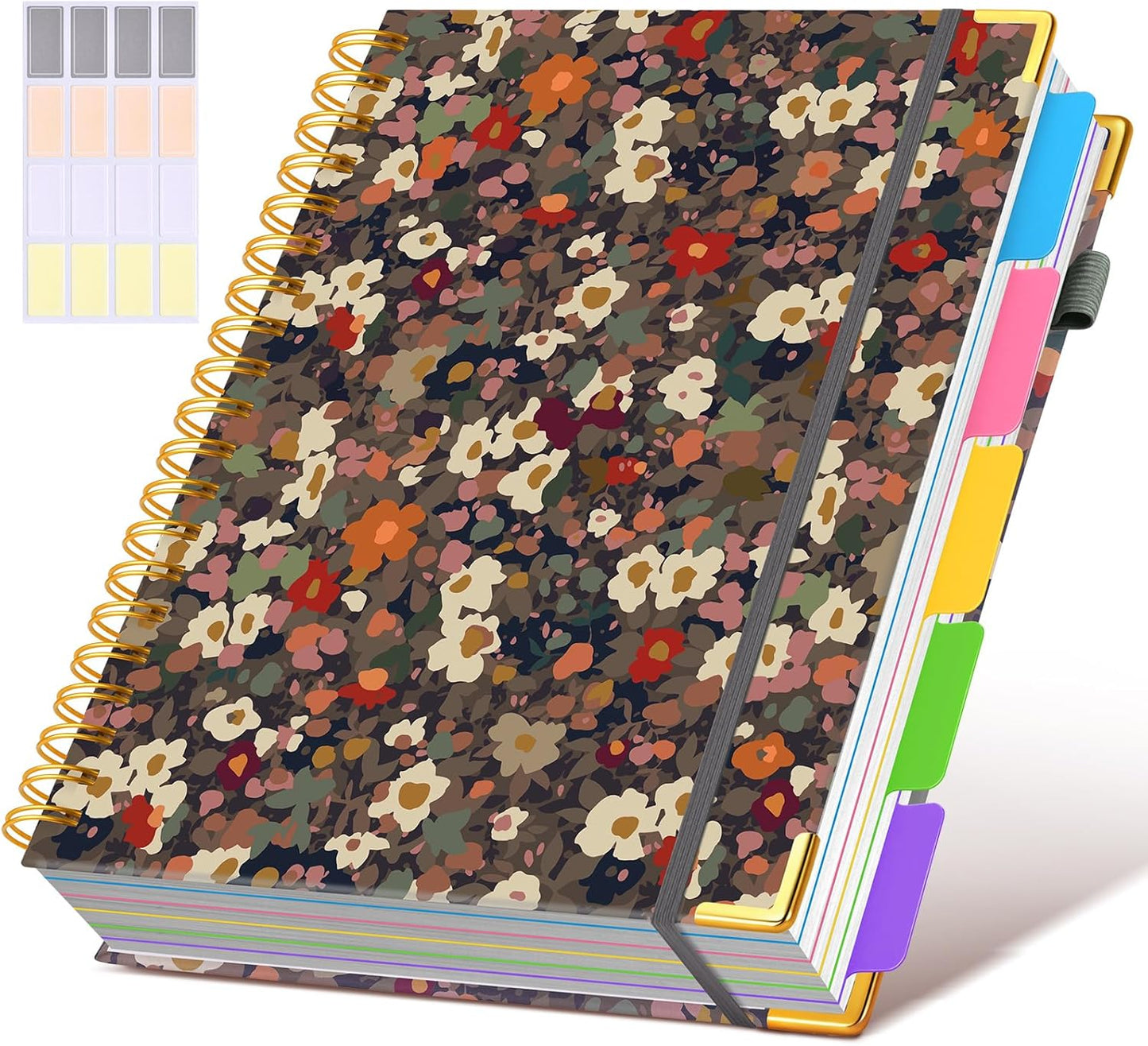 Hardcover Spiral Notebook Journal with Removable Dividers Tabs, 300 Pages Leather 5 Subject Notebook College Ruled, 8"x10" Large B5 Notebooks for Work School Note taking, Lined Journal for Women, Pink
