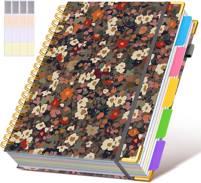 Hardcover Spiral Notebook Journal with Removable Dividers Tabs, 300 Pages Leather 5 Subject Notebook College Ruled, 8"x10" Large B5 Notebooks for Work School Note taking, Lined Journal for Women, Pink