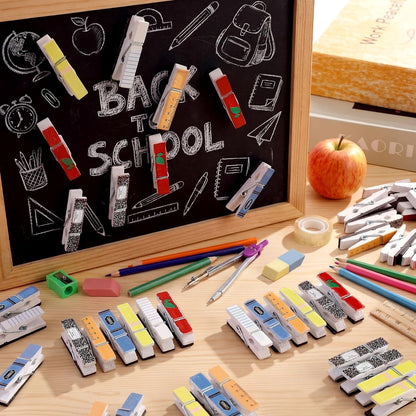 Bokon 48 Pcs Classroom Magnetic Wooden Clips Teacher Whiteboard Artworks Classroom Must Haves Decorative Magnetic Photo Paper Clips for Teacher Office Whiteboard Refrigerator Home Supplies