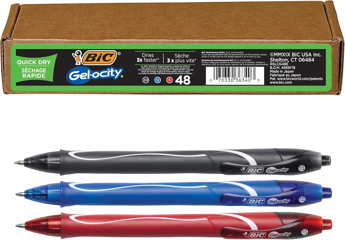 BIC Gelocity Quick Dry Blue Gel Pens, Medium Point (0.7mm), 12-Count Pack, Retractable Gel Pens with Comfortable Full Grip