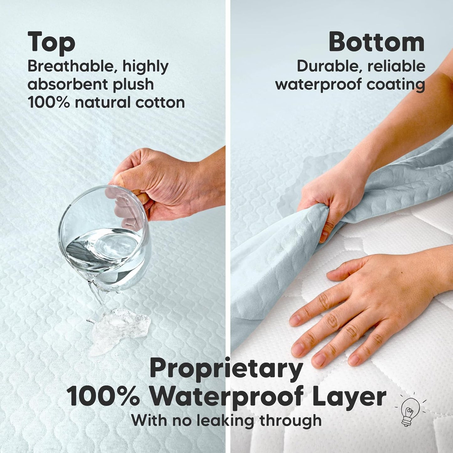2-Pack Waterproof Crib Mattress Protector Cover Fitted - Quiet Baby Crib Mattress Pad Sheets, 52" x 28" Soft Quilted Cotton Baby Sheet, Machine Washable, Easy Fit, Durable (Soft White/Mavy)