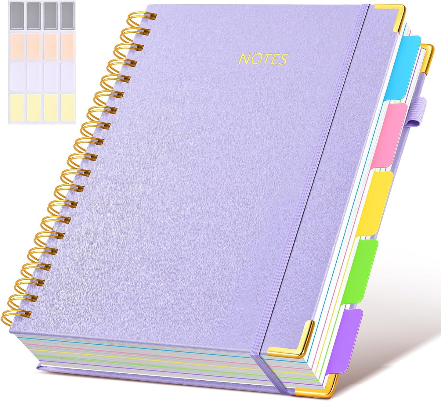 Hardcover Spiral Notebook Journal with Removable Dividers Tabs, 300 Pages Leather 5 Subject Notebook College Ruled, 8"x10" Large B5 Notebooks for Work School Note taking, Lined Journal for Women, Pink