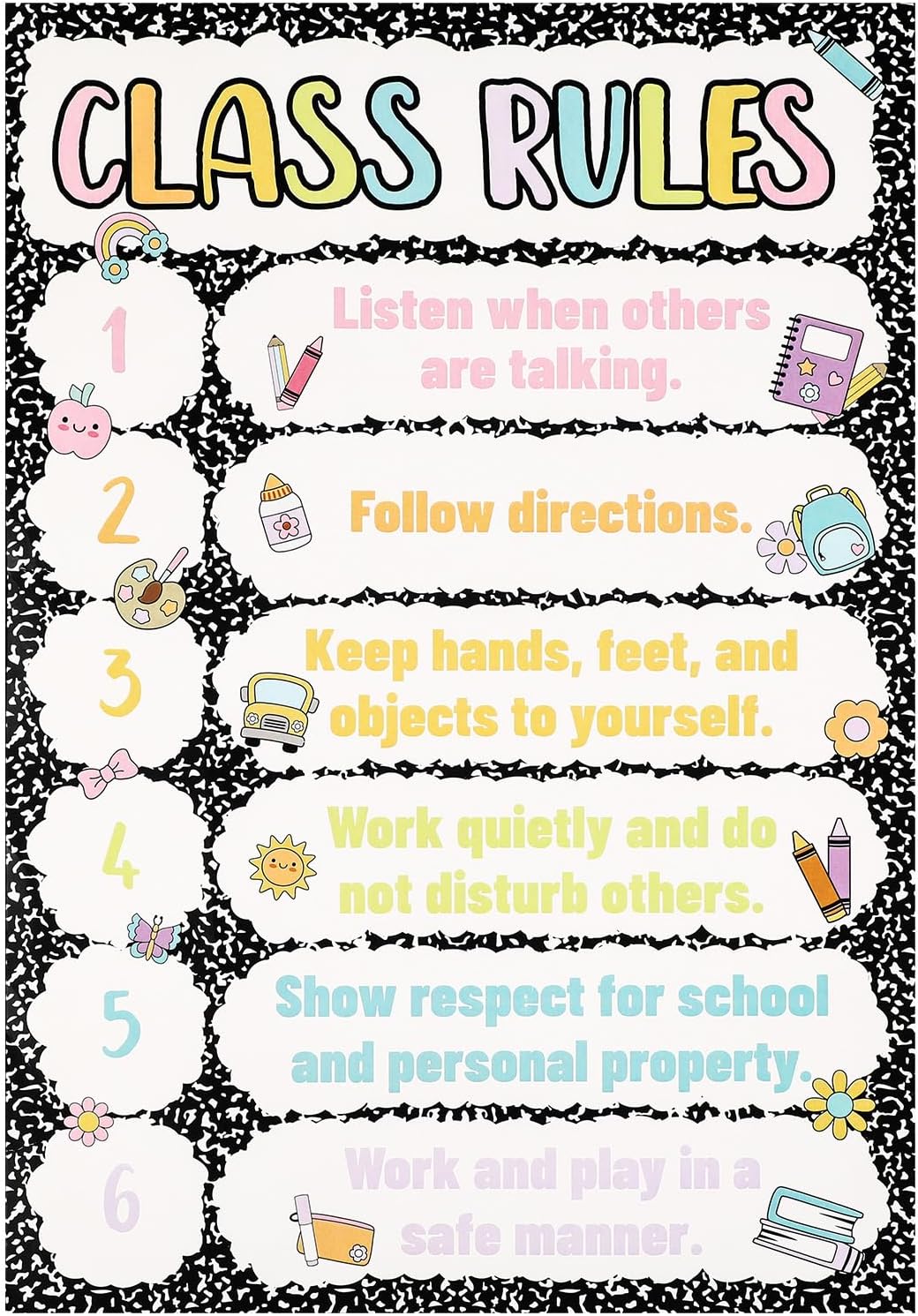 Gueevin Composition Classroom Rules Poster 16.5 x 11.2 Inch Composition Notebook Classroom Decor Class Rules Poster Teacher Must Haves Back To School Supplies for School Office Home Decor