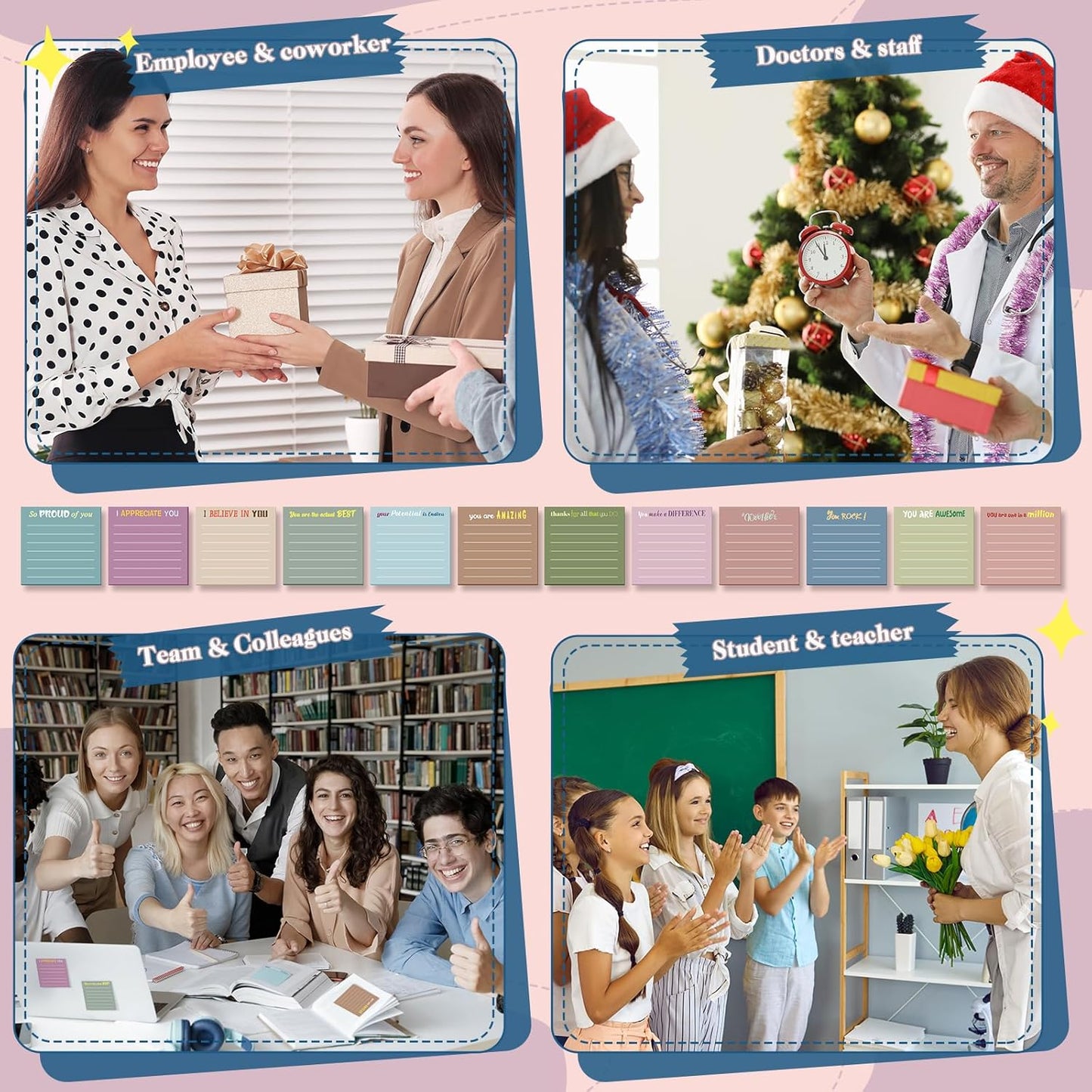 Yinder 48 Pcs Inspirational Sticky Notes Cute Motivational Sticky Notes Pad End of Year Employee Appreciation Gifts Bulk for Teacher Nurse Coworkers Office Supplies 3 x 3'' (Thank You,Dark Color)