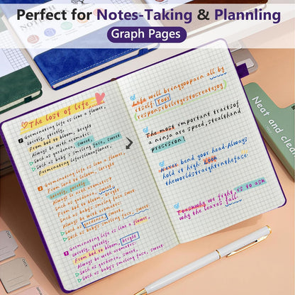 PERCUN Graph Paper Notebook, 160 Pages Grid Journal for women & men, A5 Hardcover Leather Graphing Notebook for School, Work, Travel, Note Taking 5.9”x8.5” (Black)