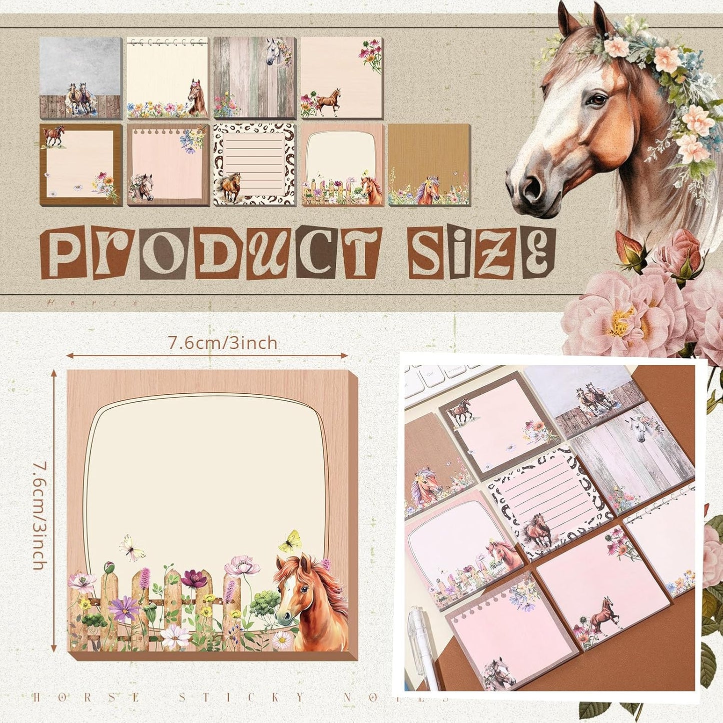 9 Pads Wildflower Sticky Notes 3x3 Inch Cute Self Stick Notepads Notes Adhesive Memo Pad Office Decor Gifts for Students School Teacher Meeting Office Supplies