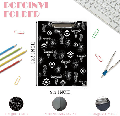 Trendy Black Leopard Print Clipboard Folio with Storage for Office Classroom, Preppy Dark Cheetah Print Padfolio with Metal Clip for Nurses Teachers Students Women Men, 12.4x9.25 in