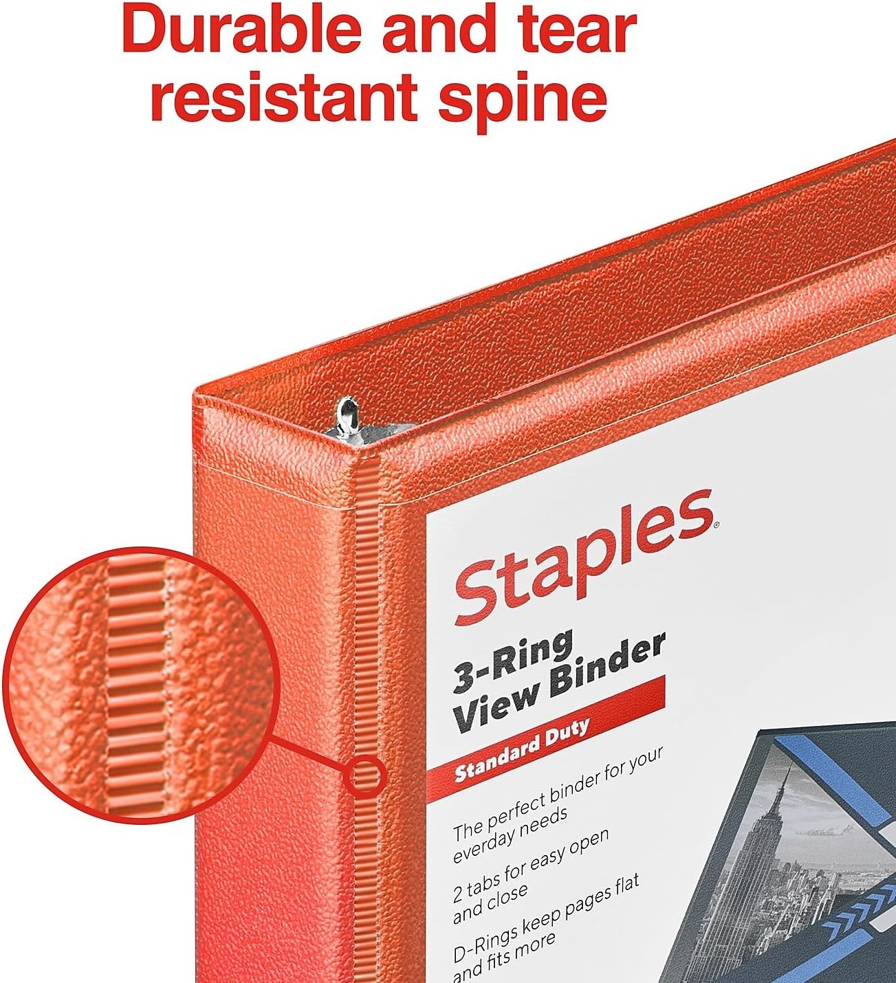 Staples Standard 2-Inch 3-Ring View Binder, Holds Up to 450 Sheets, Orange, Durable Binder for Office & School