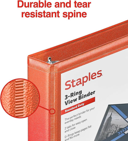 Staples Standard 2-Inch 3-Ring View Binder, Holds Up to 450 Sheets, Orange, Durable Binder for Office & School
