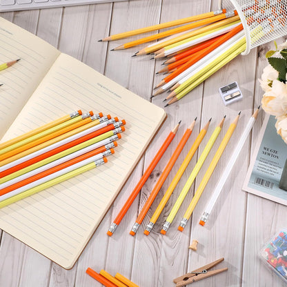 TecUnite 60 Pcs HB Pencils #2 Unsharpened Wood Cased Pencils with Eraser Hexagonal Pencil Cute Graphite No 2 Pen for Adults Gifts Exam School Office Sketching Learning (Wood Color, Silver)